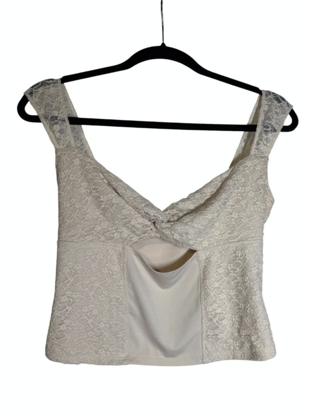 Garage Twist Front Cutout Cropped Cami Lace Cream Size Large Sleeveless
